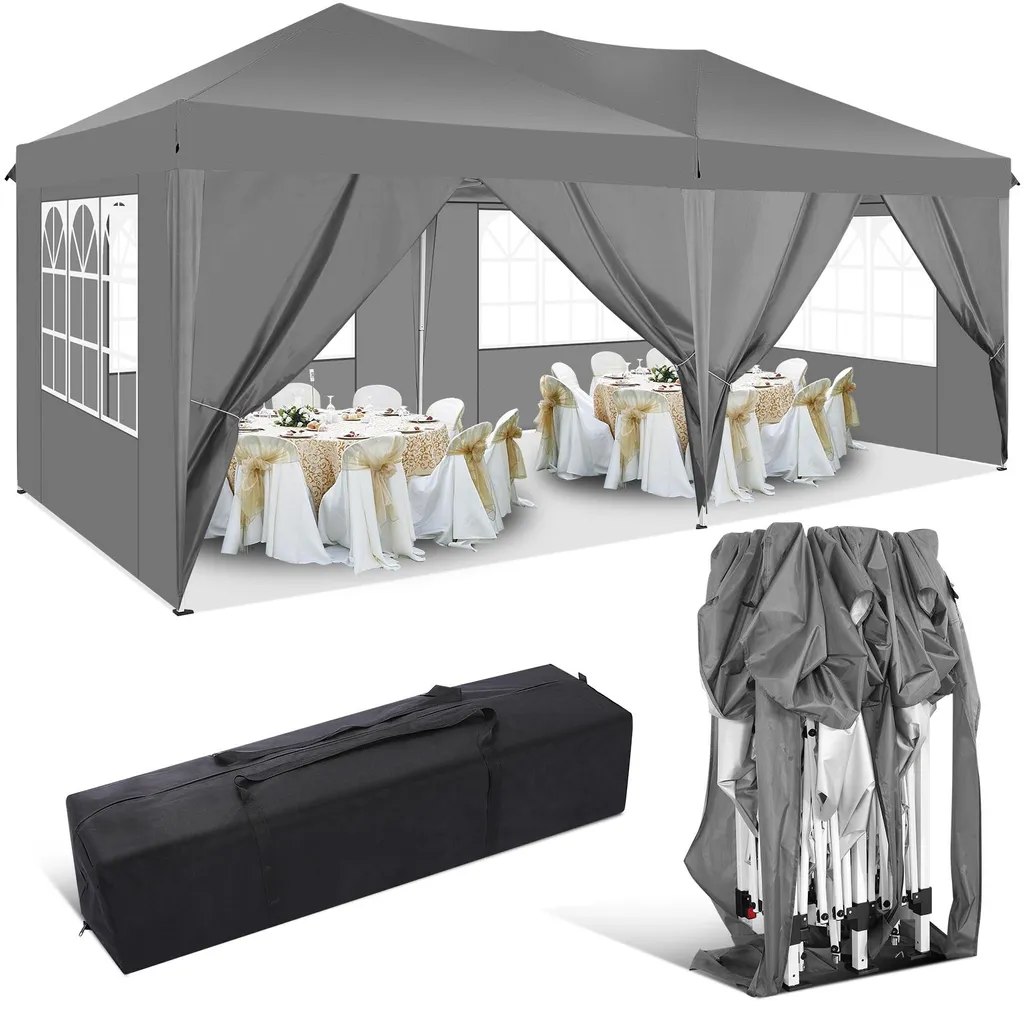 Barnum Pliant 3x6m Blanc - Tonnelle de Jardin Imperméable avec 4 Parois et Sac