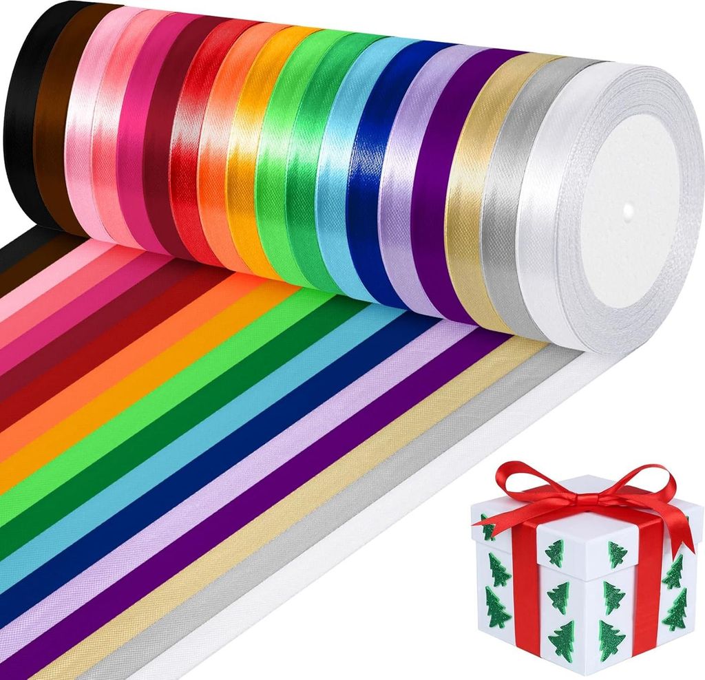 Buntes Satinsband 10 mm x 22 m - Perfekt für Geschenke, Basteln und Festdekoration