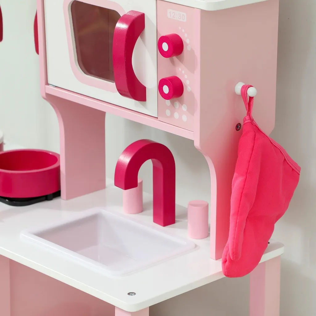 Cuisine en bois avec accessoires rose format compact pour enfant - 45cm - 9