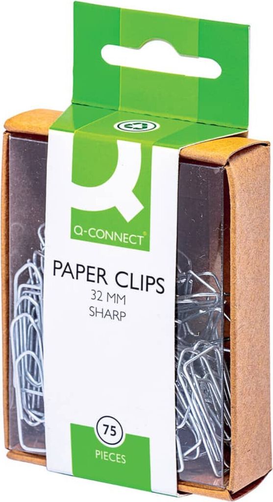 Q-CONNECT - Q-CONNECT Büroklammern, 32 mm, Schachtel mit 75 Stück, zum Aufhängen