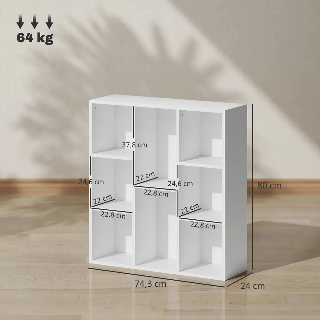 Bibliothèque à 8 compartiments blanche 74x80 cm - Étagère en bois modulable - 3