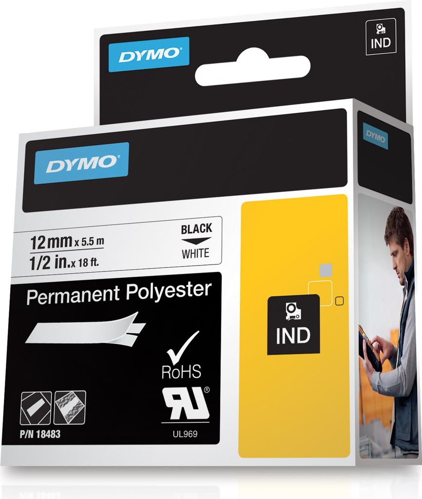 DYMO Rhino Industrie Permanente Polyesteretiketten | 12 mm Produktbild 