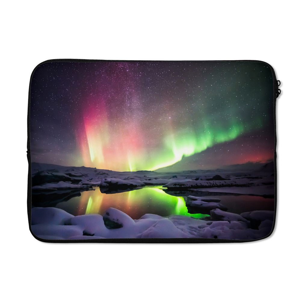MuchoWow Laptop Hülle 13 Zoll Nordlichter - Schnee - Island Laptoptasche - Laptophülle - Sleeve - Rundumschutz