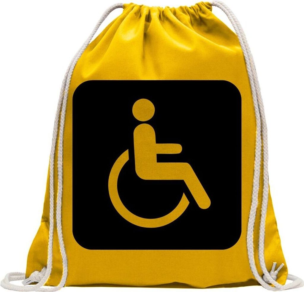 Kiwistar - Turnbeutel - gelb - Behinderte Rollstuhl WC Piktogramme - Fun Rucksack Sport Beutel Gymsack Baumwolle mit Ziehgurt