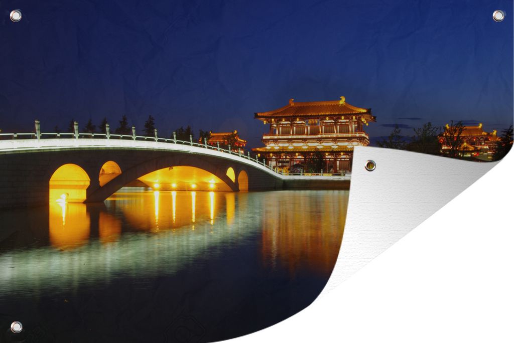 MuchoWow 60x40 cm Outdoor-Poster Gartendeko Sichtschutz Garten Poster für den Garten Datang Xian bei Nacht