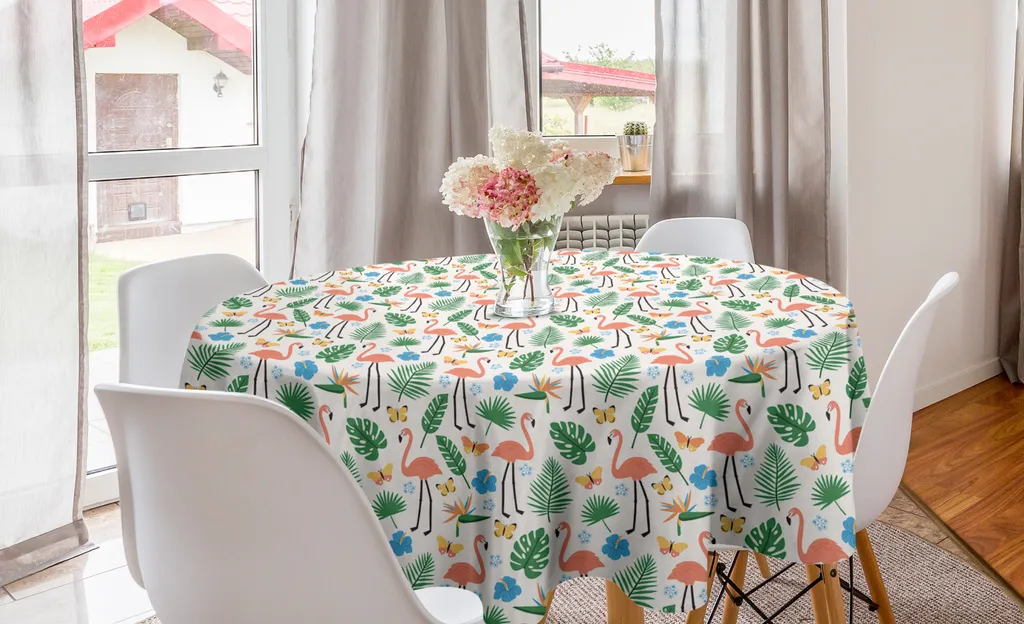 ABAKUHAUS Tovaglia rotonda Urwald, fiori esotici fenicotteri, tovaglia circolare per sala da pranzo, decorazione cucina, 150 cm, multicolore