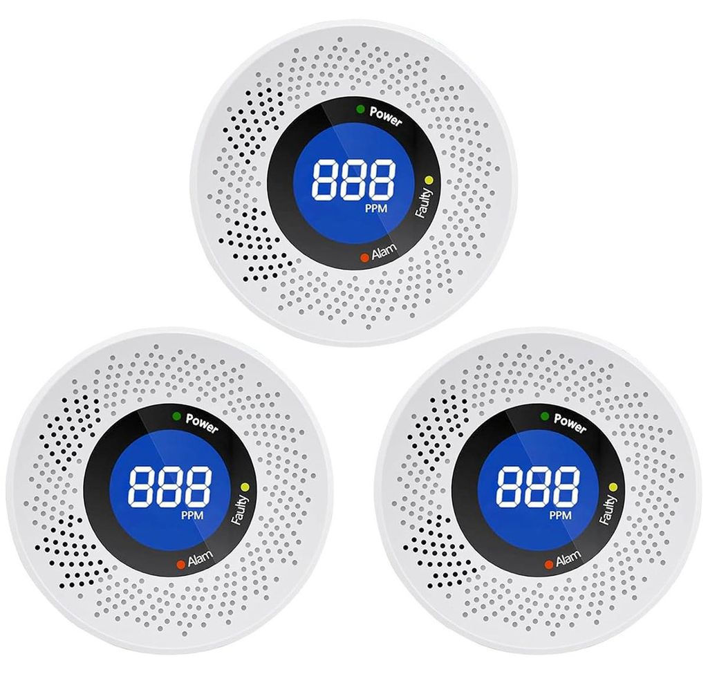 3er Set Kohlenmonoxidmelder CO Melder mit Display, tragbar mit Batterie für Küche, Garage, Hotel, Reise