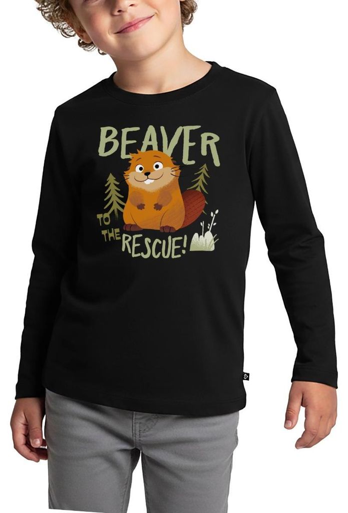 Spreadshirt Hoppers Beaver To The Rescue Kinder Premium Langarmshirt, 122/128 (6 Jahre), Schwarz