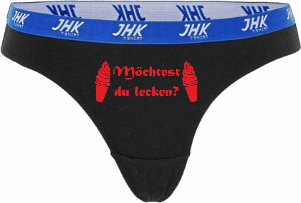 Damen Thong Slip - Boxer-0069-woman-black-v-L - schwarz - L - vorn - Möchtest du lecken? - lustiges Motiv - Spruch - Unterwäsche - Unterhose - Fr...