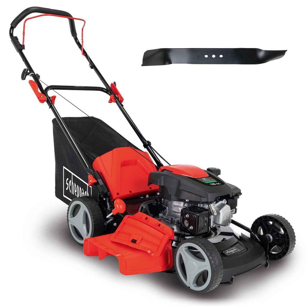 Scheppach Benzin Rasenmäher MP150-46 | 46 cm Schnittbreite | 3,5 PS 4-Takt-Benzinmotor mit 150 ccm | 7 Schnitthöhen | 55L Fangbox | inkl. Ersatzm...