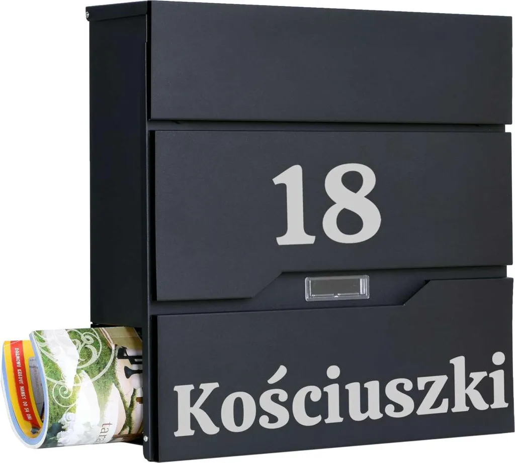 Boîte aux Lettres Anti-Pluie Noire avec Adresse et Numéro de Maison