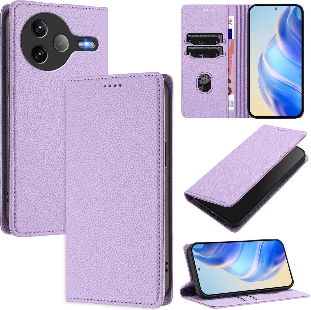 Litchi Leder Handyhülle für Xiaomi Poco F7 Ultra /Redmi K80 Pro Wallet Kartenfächer Standfunktion Hülle Violett