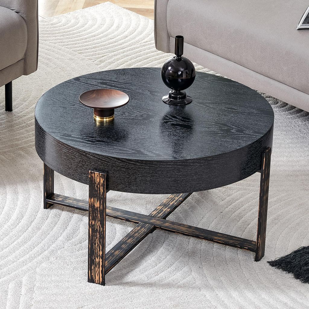 STILVORA Beistelltisch rund 68 cm mit stabiler Metall-Kreuzfußkonstruktion, Couchtisch mit robuster Tischplatte in schwarzer Holzoptik, Wohnzimmer...