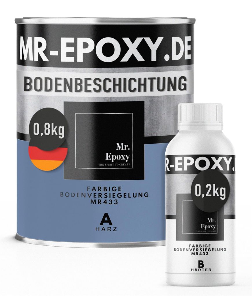 Mr. Epoxy Epoxidharz Bodenbeschichtung (1 kg, RAL 5014 Taubenblau) - 2K Betonfarbe für Garagen, Keller & Werkstatt Boden - Flüssigkunststoff Epox...