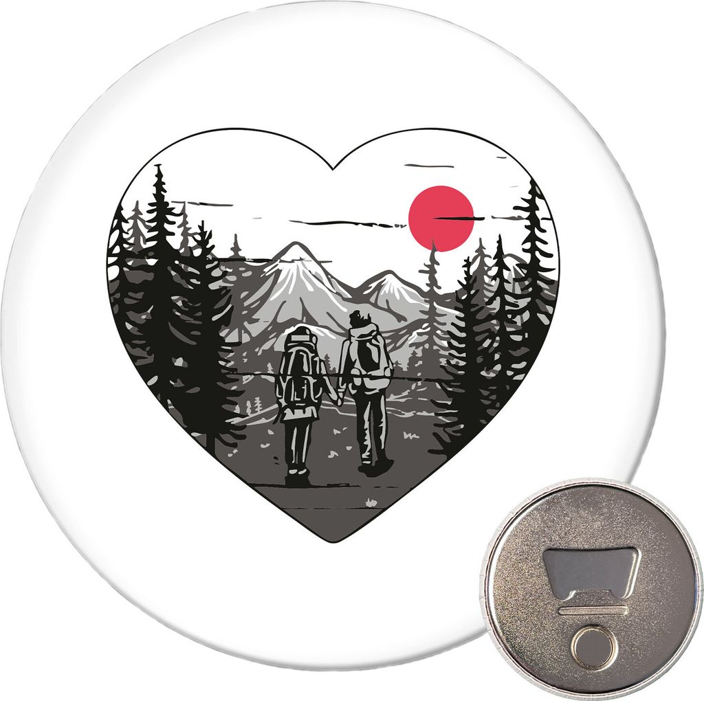 Huuraa Magnet Paar wandert Herz 59mm Kühlschrankmagnet rund Flaschenöffner Geschenkidee