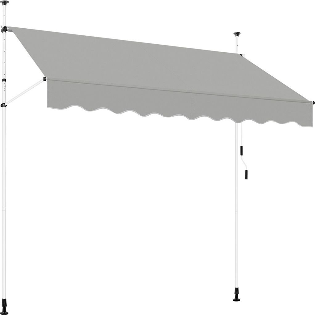 Yaheetech Balkonmarkise mit Handkurbel 250 cm L, Klemmmarkise Sonnenschutz ohne Bohren Sonnenmarkise höhenverstellbar, Hellgrau