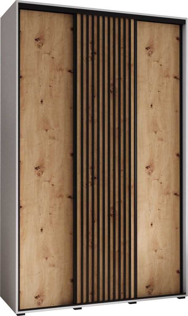 MEBLE KRYSPOL Lanko 1 Schrank mit 3 Schiebetüren - 235,2x150x45 cm - Weiß Artisan Schwarz