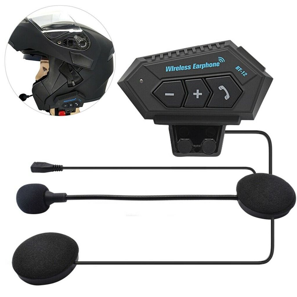 BT12 Wireless Motorrad Bluetooth V4.0 Helm Headset Freisprechkopfhörer mit Mikro
