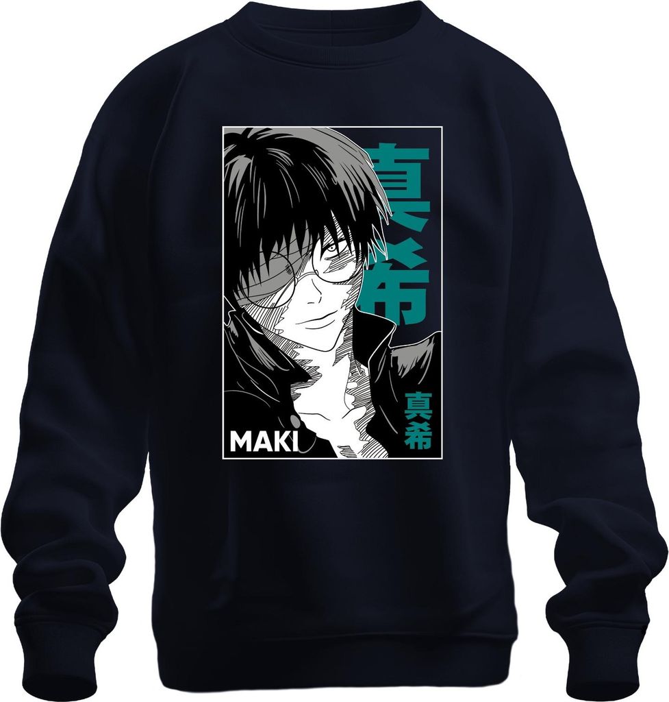 Anime Manga MAKI Brille schwarz weiß Cool Geschenk Otaku Retro Uni Sweatshirt Pullover, Navy, S