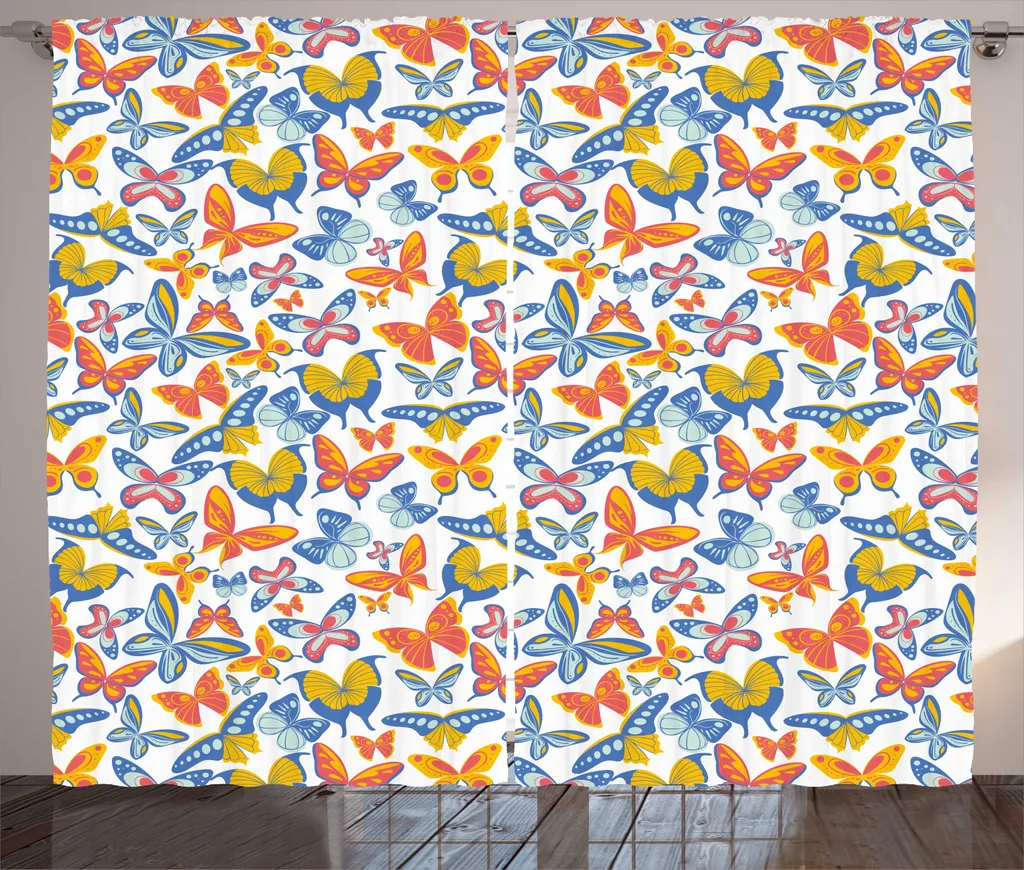 Rideaux Universels Papillon et Insectes pour Salon en Corail et Bleu