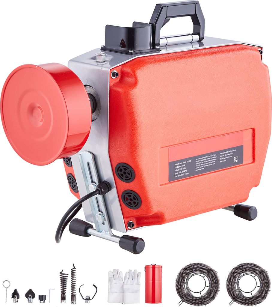 SucceBuy 120 FT x 7/8 Zoll Rohrreinigungsmaschine, 420 W elektrische Rohrreinigungsspirale mit manueller Zufuhr – mit 6 Schneidern, 2 Stahlkabeln...