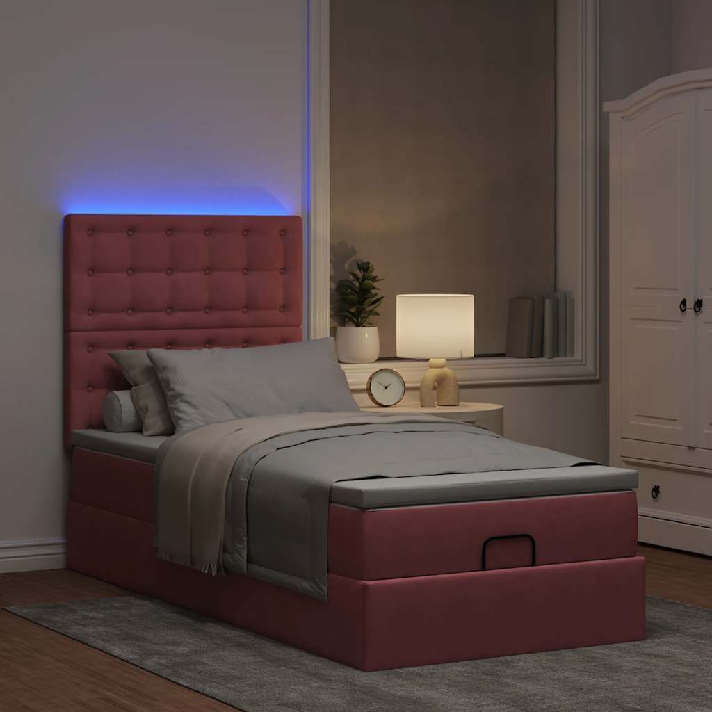 "2026 Promotion" Ottoman-Bett Schlafzimmer - mit Matratzen - & LEDs - Rosa - 90x200 cm - Samt - Polsterbett CC17353