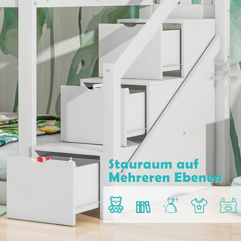 Merax Etagenbett 90x200cm mit Rausfallschutz, Kinderbett Produktbild 3