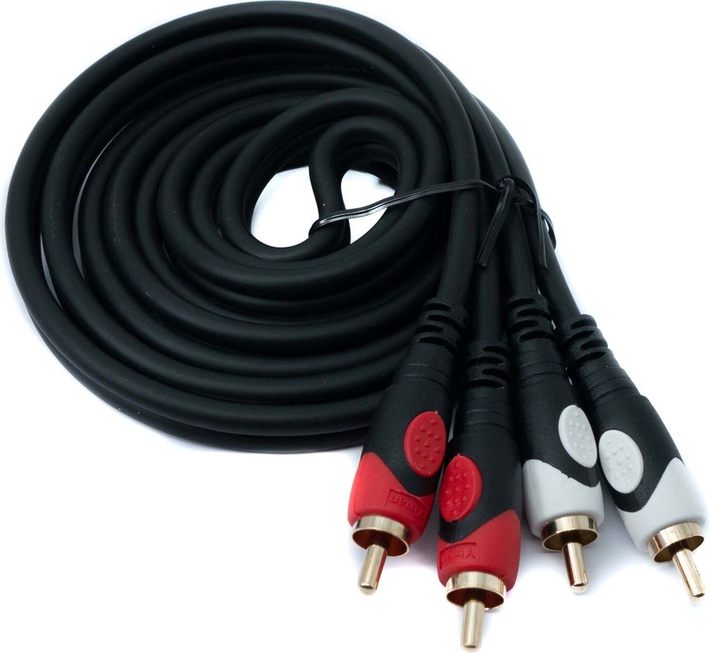 SYSTEM-S Cinch 2 RCA Kabel 1,8 m Stecker zu Stecker Stereo AV Adapter in Schwarz
