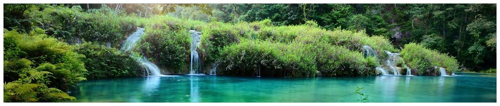 Wallario Küchenrückwand aus Glas, Größe: 250 x 50 cm, Motiv: Türkisgrüner See im Nationalpark in Guatemala | Spritzschutz | abwischbar | pfle...