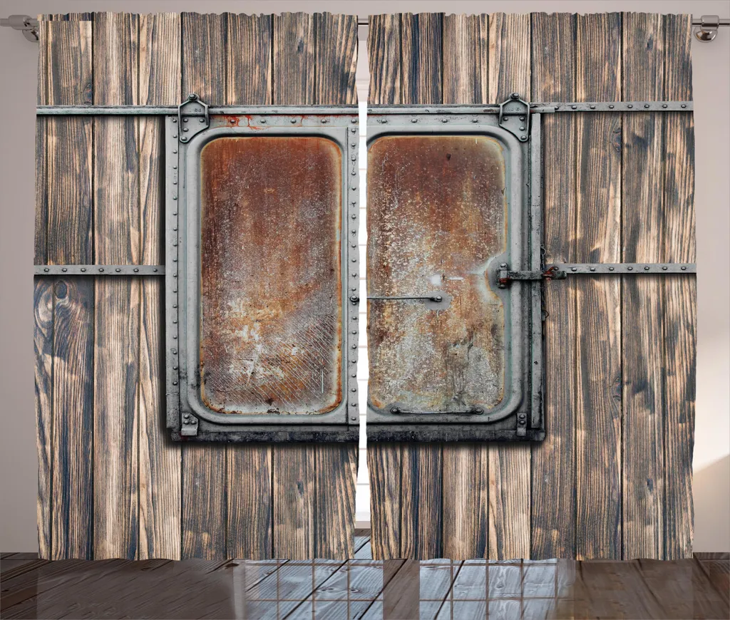 Rideaux Universels Motif Bois Vieilli Rustique 280 x 225 cm pour Salon