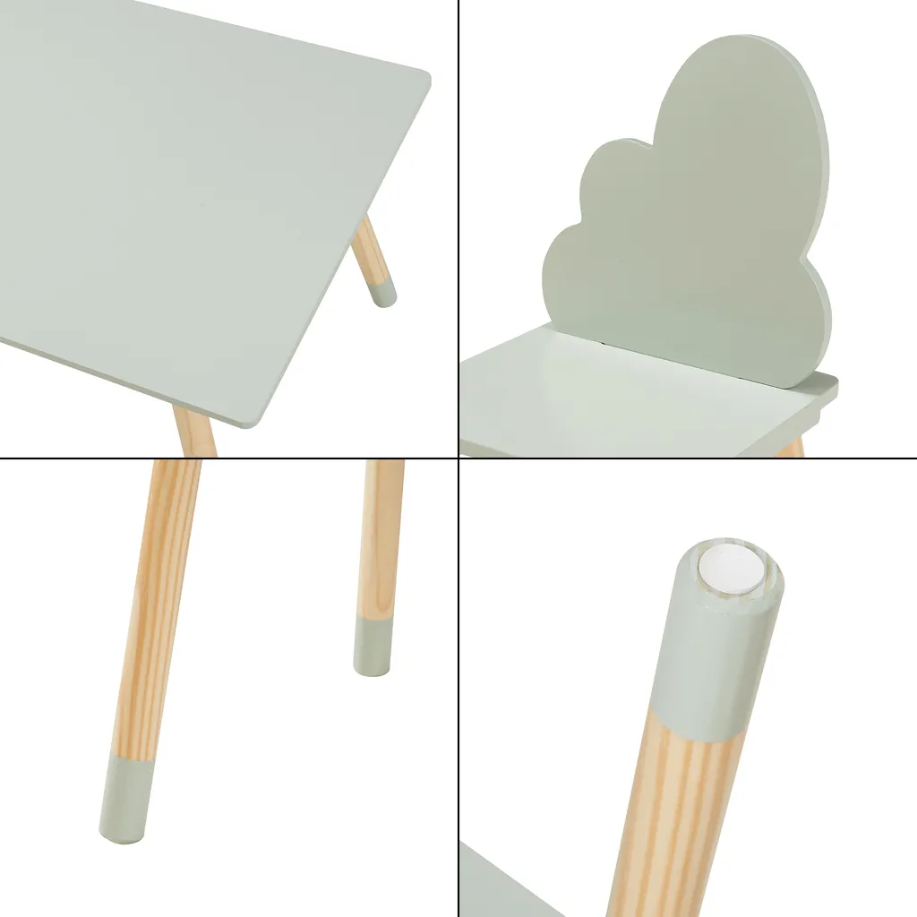 Hovle Salon pour Enfants avec Table et 2 Chaises Nuages Pin Vert Menthe - 9
