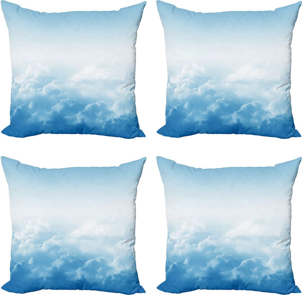 ABAKUHAUS Wolken Kissenbezug Set (4 Stück), Friedliche Fluffy Clouds, Moderner Doppelseitiger Digitaldruck, 45 cm x 45 cm, Blau Weiss