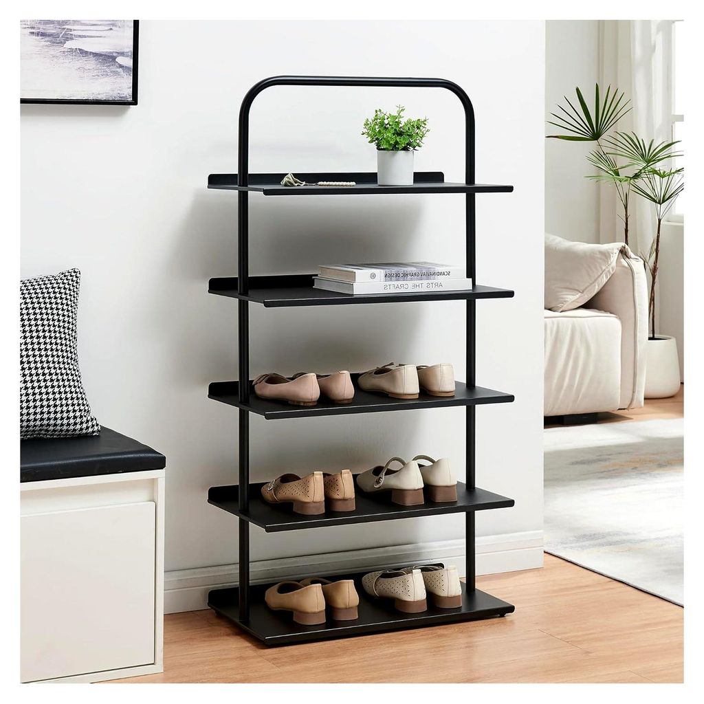 Schuhregal schmal Poytya mit 5 Ebenen Metall 119 x 60 x 32 cm Schuhständer für 10 Paare Schuhregal Standregal Flur Wohnzimmer Schwarz