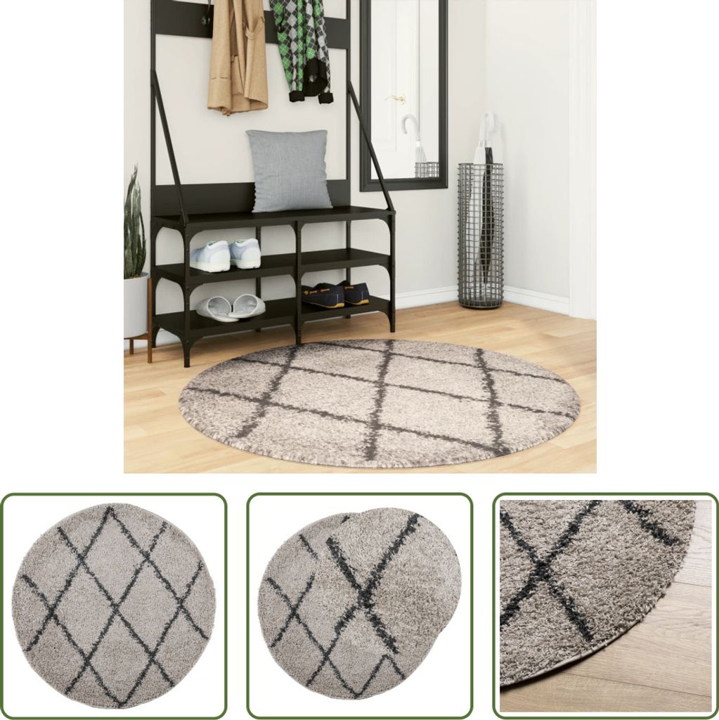 The Living Store Shaggy-Teppich PAMPLONA Hochflor Modern Beige Anthrazit Ø 120cm