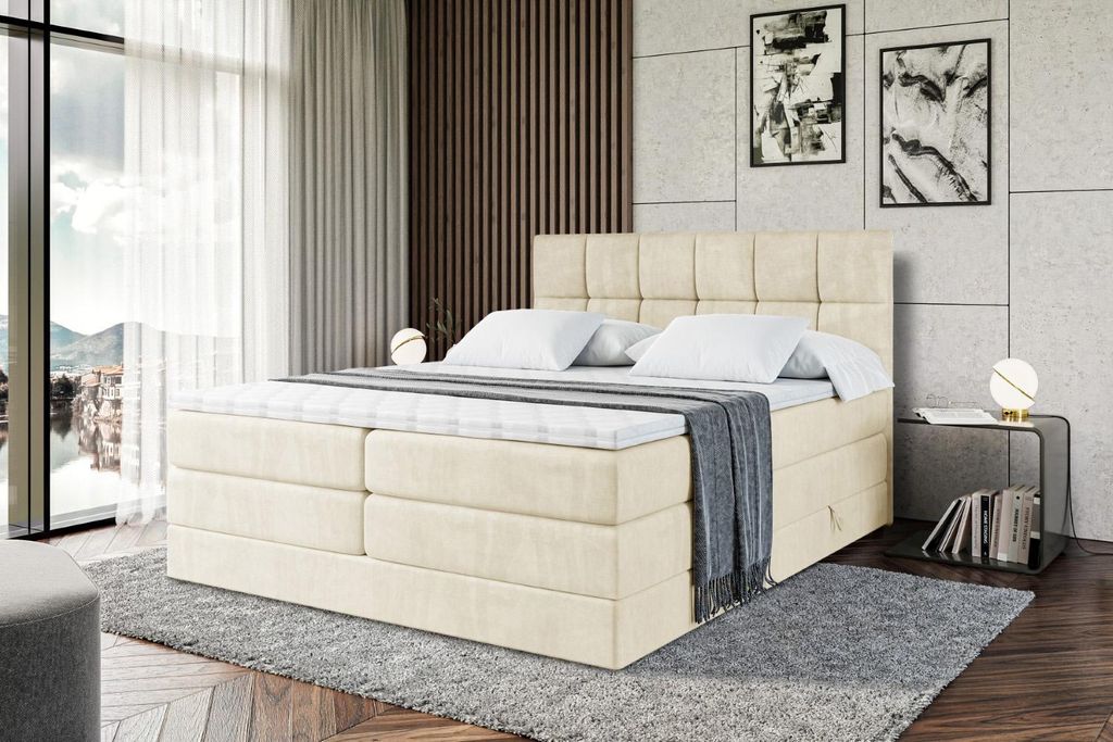 ALTDECOR Boxspringbett mit Matratze und Lattenrost - RICAR KING 120x200 cm - Beige Monolith 04 - Topper, Polsterbett mit Bettkasten, Bett mit Staur...