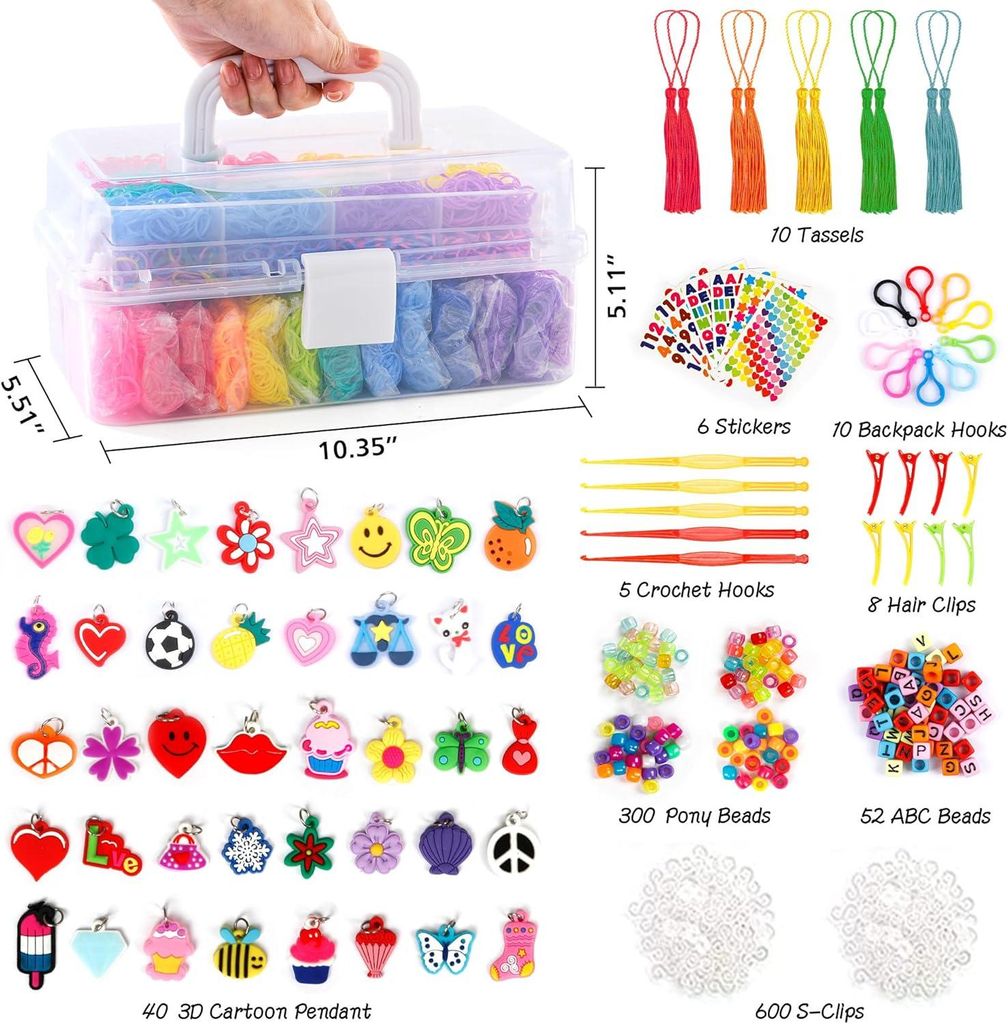 Loom Bänder Set 17.500 Stück – 28 Farbsets, 40 Anhänger, Produktbild 