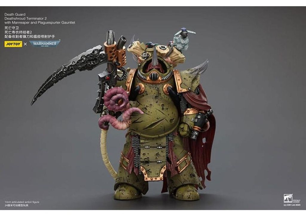Warhammer 40k Actionfigur 1/18 Death Guard Deathshroud Terminator 2 with Manreaper and Plaguespurter Gauntlet 14 cm