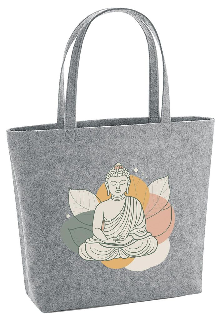 Huuraa Filzshopper Buddha Buddhismus 22 Liter Grey Melange Filztasche Geschenkidee