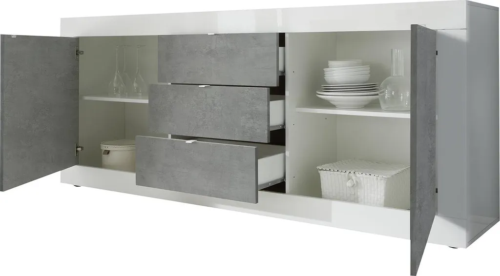 Buffet Blanc Laqué 210cm Pasubio 2 Étagères Fabrication Italienne