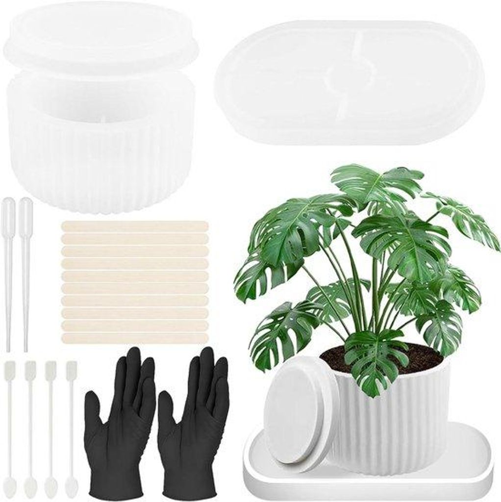 Silikon-Gießformen-Set für Sukkulenten und Kakteen, 3-teilig, mit Deckel