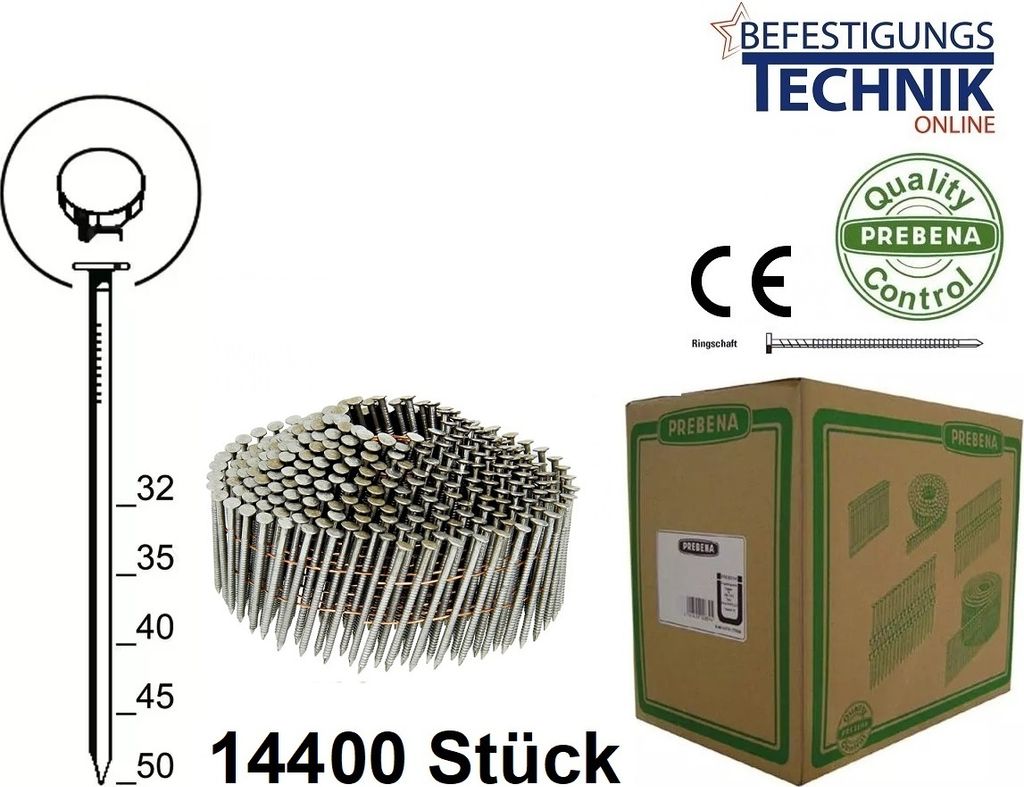 Prebena CNW22/45BKRI Coilnaegel blank Ringschaft