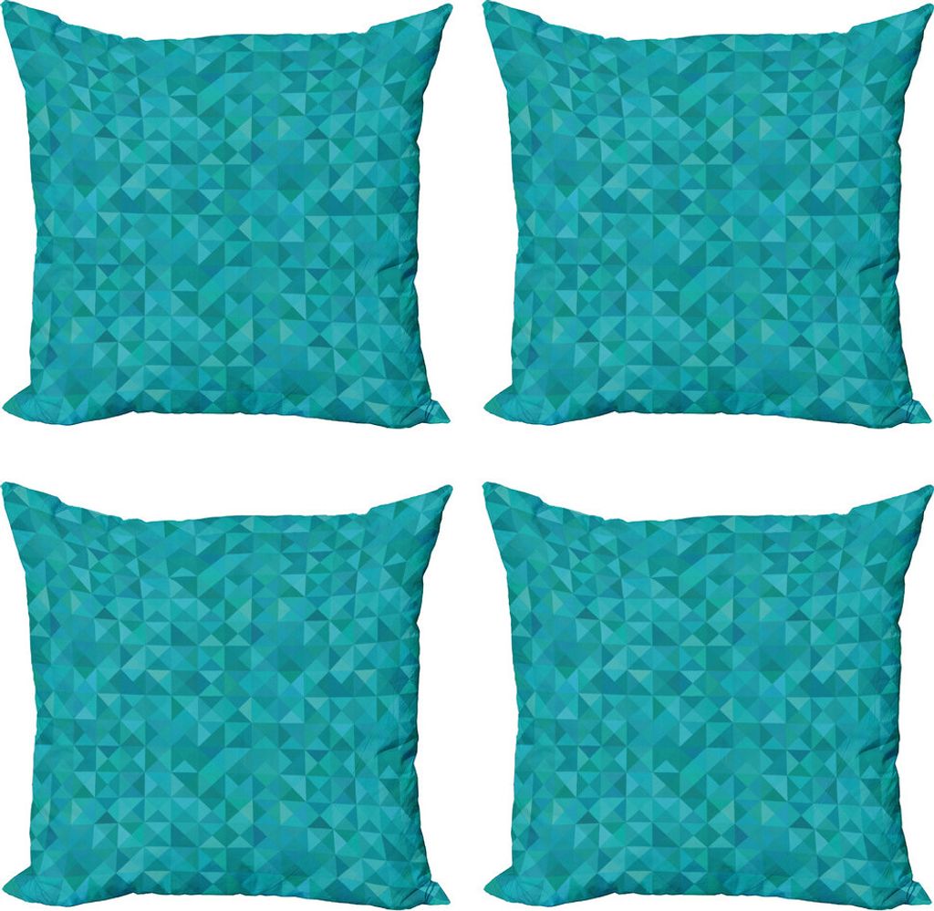ABAKUHAUS Teal Kissenbezug Set (4 Stück), Triangles Squares Moderne, Moderner Doppelseitiger Digitaldruck, 40 cm x 40 cm, Türkis Aqua