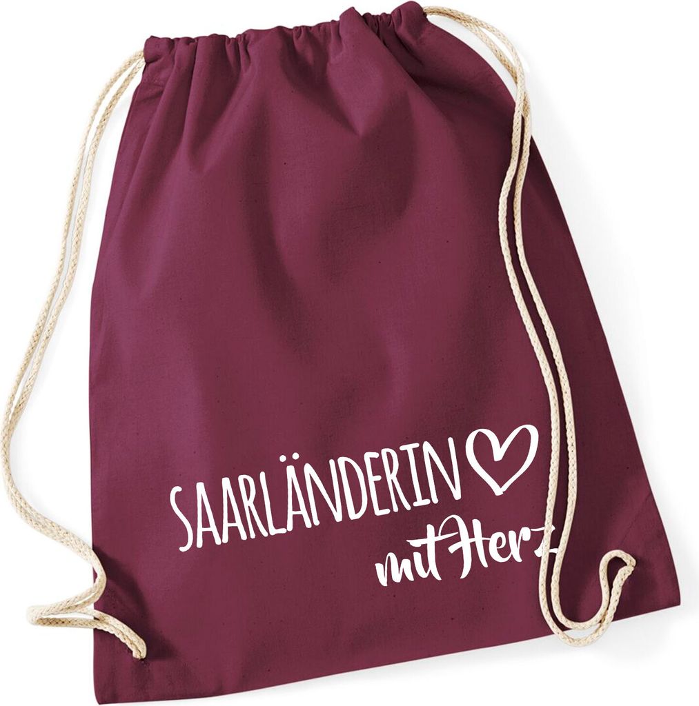Huuraa Turnbeutel Saarländerin mit Herz 12 Liter Burgundy Baumwolle Rucksack Geschenkidee