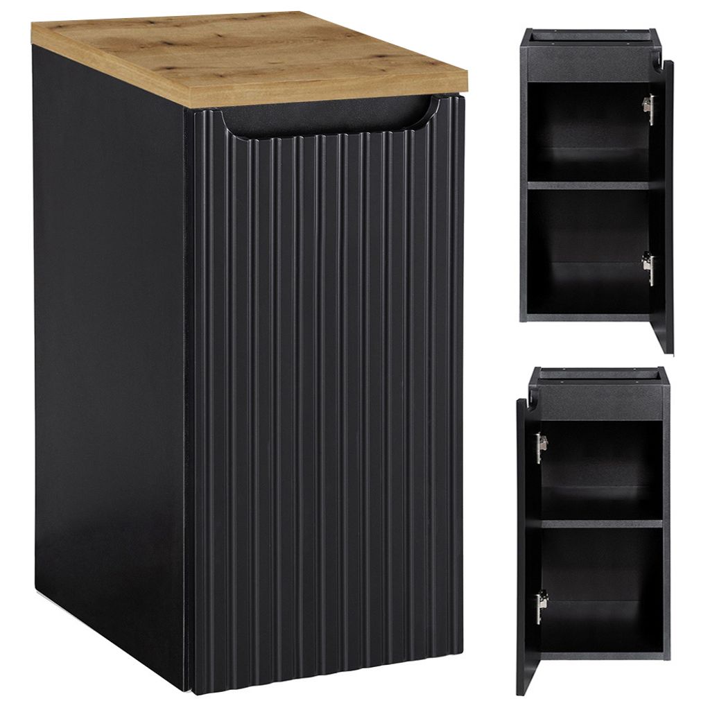 Badschrank 30cm, in schwarz mit Eiche, NEWPORT-56-BLACK