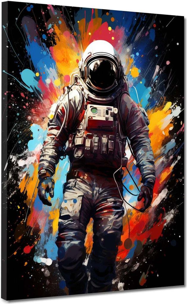 Astronaut, Pop Art Splash Leinwandbild Wandbild Kunstdruck XL Deko: 90x120x2cm