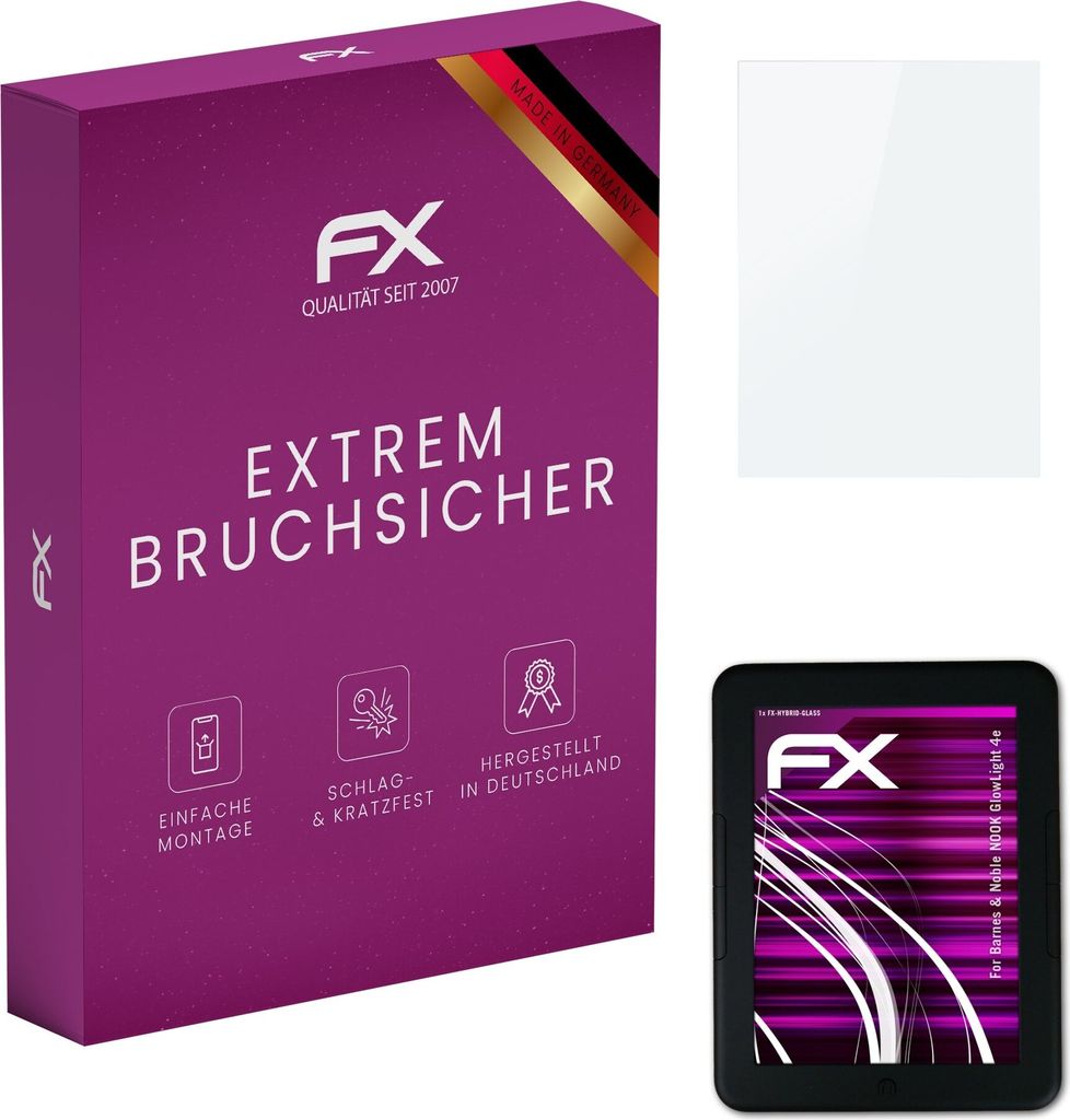 atFoliX FX-Hybrid-Glass Displayfolie kompatibel mit Barnes & Noble NOOK GlowLight 4e Glasfolie