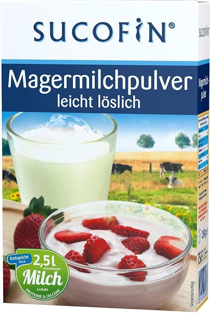 SUCOFIN Magermilchpulver 9 x 250g ideal als Kaffeeweißer, Milchpulver zum Backen, reich an Nährstoffen