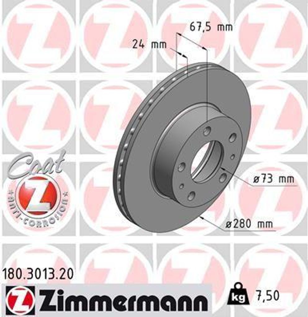 ZIMMERMANN 180.3013.20 Bremsscheibe OE 1607872080 kompatibel mit Boxer, Ducato, Jumper