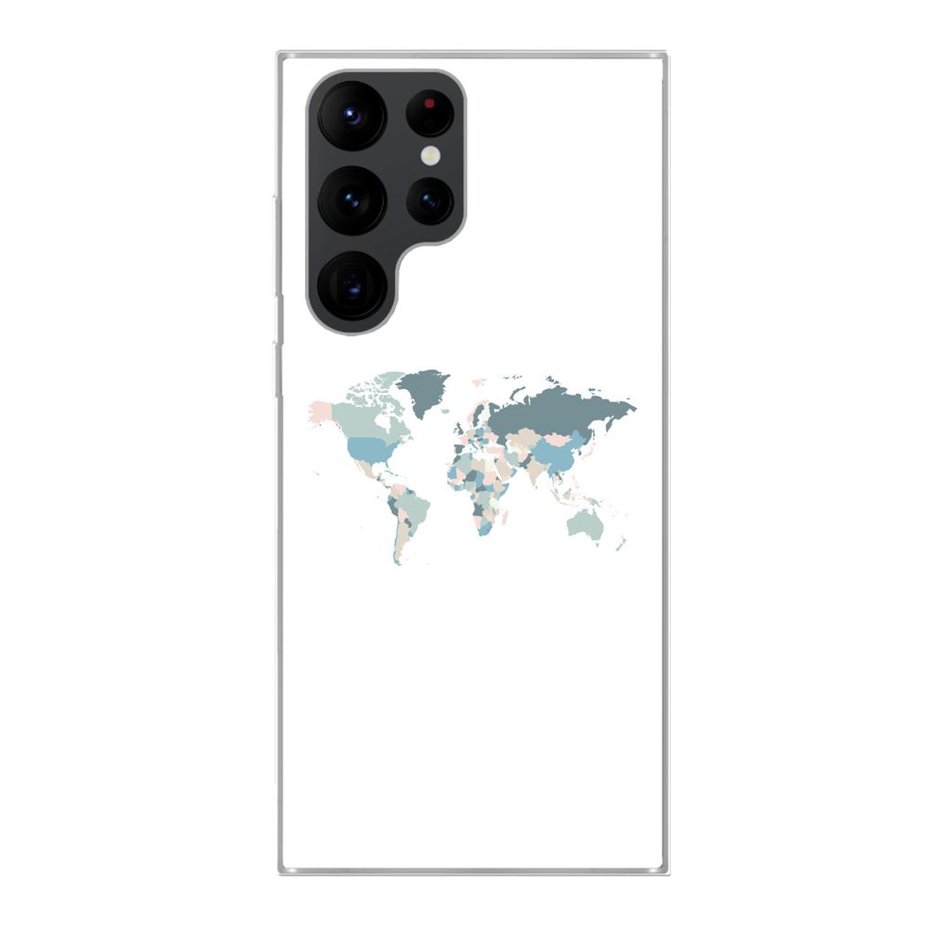 MuchoWow Handyhülle Schutzhülle Hülle für Samsung Galaxy S22 Ultra Weltkarte - Pastell - Länder Silikon Softcase Handy Hülle - Abbildung
