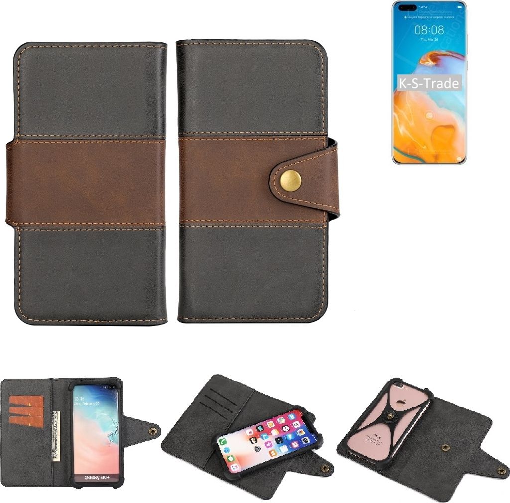 K-S-Trade Handyhülle Schutzhülle Hülle Bookstyle Wallet-Case kompatibel mit Huawei P40 Pro+ Bumper Rundumschutz schwarz-braun 1x